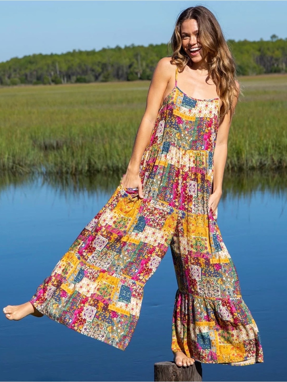 NATURAL LIFE Multicolor Zoe Wide-Leg Jumpsuit in Mandela Patchwork Print